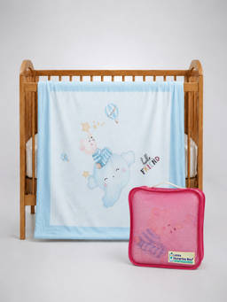 Little Surprise Box - Blue Hello Friend Hot Air Bear Soft Cotton Blanket with Storage Pouch