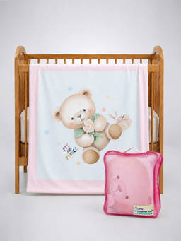 Little Surprise Box - Pink Prince Bear Soft Cotton Blanket for Newborn and Infants with Pouch