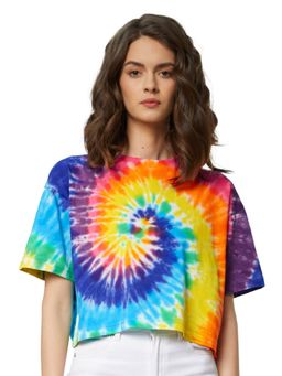 The Souled Store - Original Tie Dye Rainbow Cotton Women Oversized Cropped T-shirt