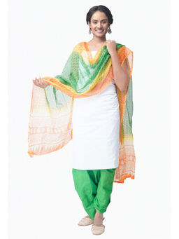 Unnati Silks - Unstitched White Pure Chettinad Cotton Salwar Kameez (Set of 3)