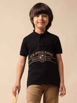 U.S. POLO ASSN. - Kids Boys Brand Embroidered Pure Cotton Polo T-Shirt - Black