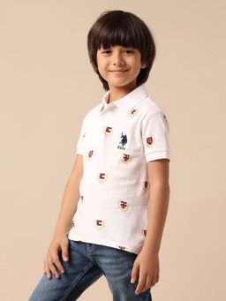 U.S. POLO ASSN. - Kids Boys Brand Printed Regular Fit Polo T-Shirt - White
