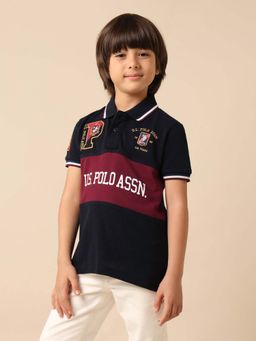 U.S. POLO ASSN. - Kids Boys Graphic Brand Printed Polo T-Shirt - Navy Blue