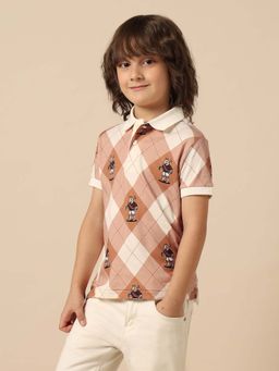 U.S. POLO ASSN. - Kids Boys Graphic Checked Regular Fit Polo T-Shirt - Beige