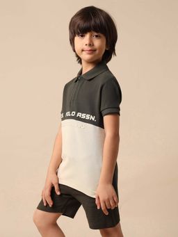 U.S. POLO ASSN. - Kids Boys Colour Blocked Brand Embossed Polo T-Shirt - Green