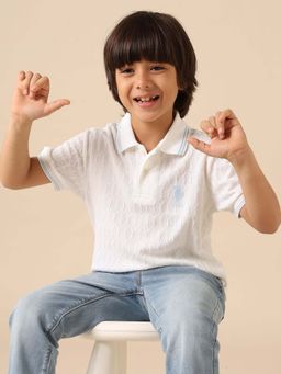 U.S. POLO ASSN. - Kids Boys Textured Pure Cotton Polo T-Shirt - White