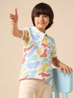 U.S. POLO ASSN. - Kids Boys Abstract Printed Regular Fit Polo T-Shirt - White