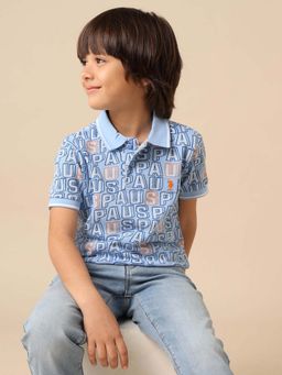 U.S. POLO ASSN. - Kids Boys Brand Printed Regular Fit Polo T-Shirt - Blue