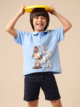 U.S. POLO ASSN. - Kids Boys Graphic Printed Boxy Fit Polo T-Shirt - Blue