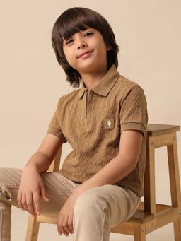 U.S. POLO ASSN. - Kids Boys Textured Pure Cotton Polo T-Shirt - Brown