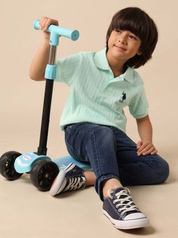 U.S. POLO ASSN. - Kids Boys Textured Pure Cotton Polo T-Shirt - Green