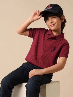 U.S. POLO ASSN. - Kids Boys Textured Pure Cotton Polo T-Shirt - Maroon