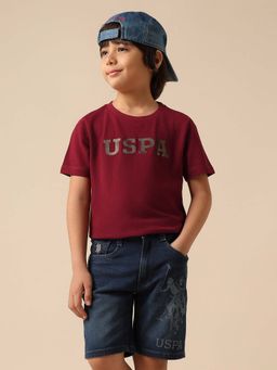 U.S. POLO ASSN. - Kids Boys Brand Embossed Pure Cotton T-Shirt - Burgundy