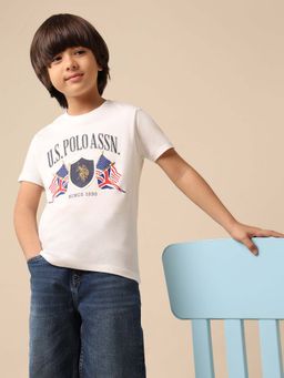 U.S. POLO ASSN. - Kids Boys Graphic Printed Pure Cotton T-Shirt - White
