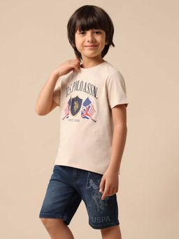 U.S. POLO ASSN. - Kids Boys Graphic Printed Pure Cotton T-Shirt - Beige