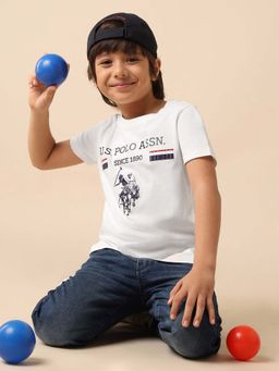 U.S. POLO ASSN. - Kids Boys Brand Embossed Pure Cotton T-Shirt - White