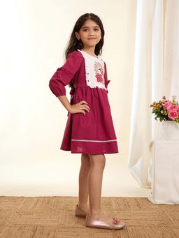 Tiny Twills - Burgundy Embroidered Knee Length Dress
