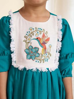 Tiny Twills - Turquoise Embroidered Knee Length Dress