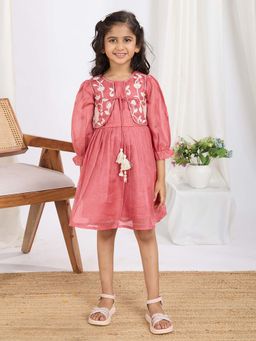 Tiny Twills - Rust Embroidered Knee Length Dress