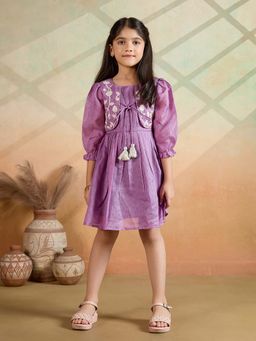 Tiny Twills - Purple Embroidered Knee Length Dress