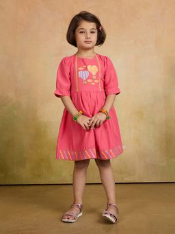 Tiny Twills - Pink Embroidered Knee Length Dress