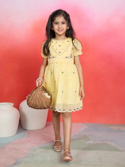 Tiny Twills - Yellow Embroidered Knee Length Dress