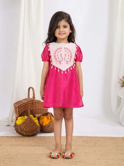Tiny Twills - Pink Embroidered Knee Length Dress