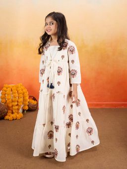 Tiny Twills - Off White Embroidered Knee Length Dress