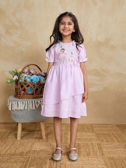 Tiny Twills - Lavender Embroidered Knee Length Dress