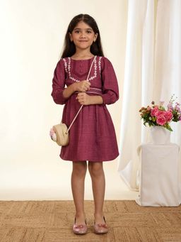 Tiny Twills - Pink Embroidered Knee Length Dress