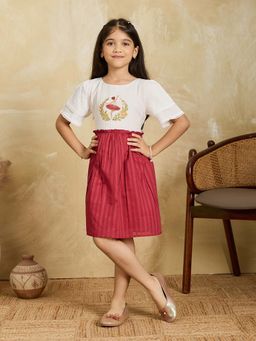 Tiny Twills - Maroon Embroidered Knee Length Dress