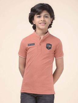 Cantabil - Peach Self Design Regular T-Shirt