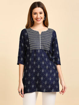 Anubhutee - Womens Navy Blue White Printed Kurti