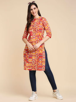 Anubhutee - Womens Orange & Pink Printed Straight Kurta