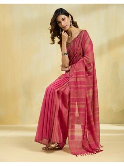 Fabindia - Pink Cotton Woven Saree