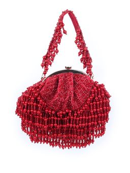 Odette - Red Velvet Embellished Handbag for Women