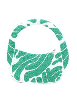 Odette - Green and White Cotton Blend Beaded Handbag for Women