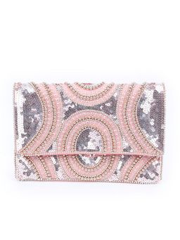 Odette - Peach Polyester Embroidered Clutch for Women