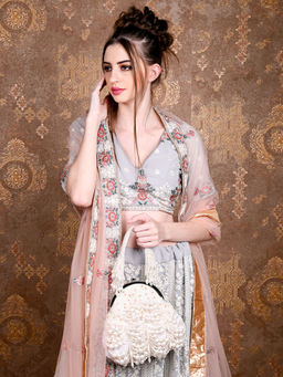 Odette - White Pearl Studded Bridal Clutch Bag