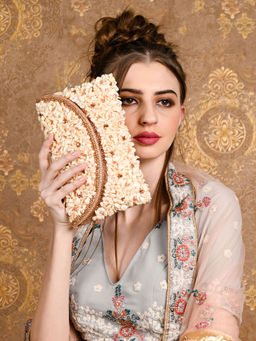 Odette - White and Gold Embellished Clutch Bag