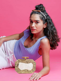 Odette - Antique Golden White Stone Bronze Clutch