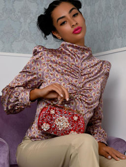 Odette - Sparkling Red Floral Embellished Clutch for Women