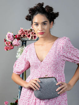 Odette - Exquisite Deep Silver Jazzy Clutch Bag