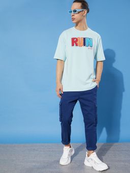 Difference of Opinion - Blue Typographic Oversized T-shirt