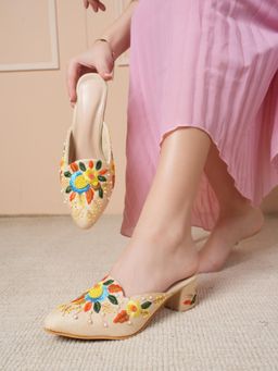 MOZAFIA - Women Cream Mules Heels