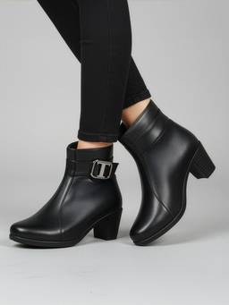 DENILL - Black Block Heel Ankle Boots for Women Fashion