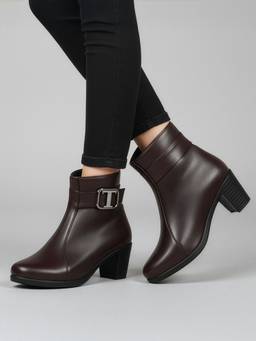 DENILL - Brown Block Heel Ankle Boots for Women Fashion