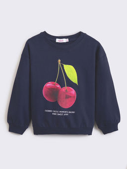 Hopscotch - Pure Cotton Cherry Print Navy Blue Sweatshirt