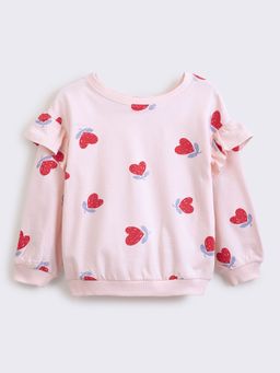 Hopscotch - Pure Cotton Ruffle Embellished Pink Sweatshirt