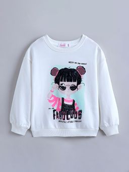 Hopscotch - Pure Cotton Graphic Print White Sweatshirt